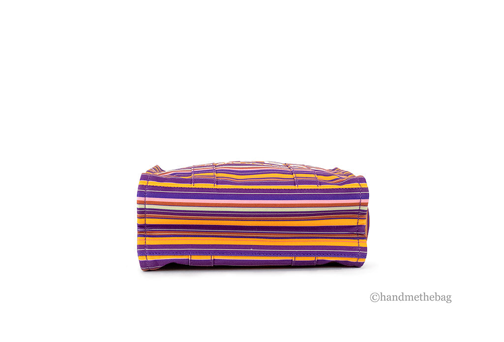 Marc Jacobs The Striped Traveler Tote Medium Purple Cotton Canvas Handbag Purse